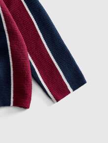 ROMWE MEN Street Life Sweater Rajut Pria Ukuran Besar, Kerah Lipat, Gaya Olahraga Sepak Bola, Streetwear Retro - Burgundy - View 5