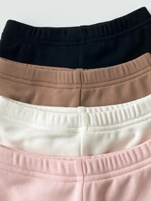 4件組新生女嬰緊身褲，甜美可愛，粉色、白色、棕色、黑色，羅紋針織加絨內裡，修身加厚，適合冬季與秋季節日，收口褲腳 - 彩色 - 查看 3