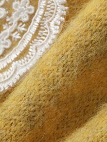 Livesso Kardigan Wanita Kasual Serbaguna untuk Pemakaian Harian dengan Patchwork Renda - Kuning - View 7