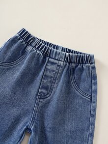 男嬰幼兒 2件組秋冬加厚抓絨時尚可愛泰迪熊圖案衛衣與牛仔褲套裝，可拆卸領口。嬰兒冬季服飾，牛仔布，牛仔褲，運動套裝 - 綠色 - 查看 5