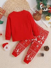 SHEIN Cute & Comfortable Christmas Print Pattern Fitted Pajama Set For Baby Boys - Multicolor - View 3
