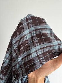 Sunspun Plus Size Vintage Blue & Brown Plaid Waist Cinched Minimalist Commuter Shirt - Blue - View 5