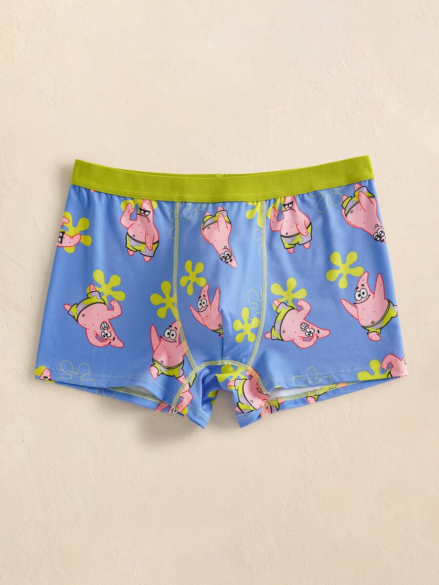 SpongeBob SquarePants | SHEIN 男士卡通印花個性化方底內褲 - 紫色 - 查看 1