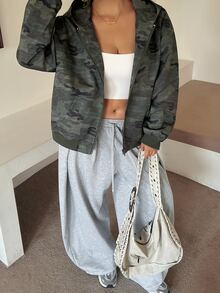 Livesso Hooded Camouflage Korean Style Casual Cargo Blogger Outfit Spring Autumn New Jacket Office Going Out - Army Green - View 6