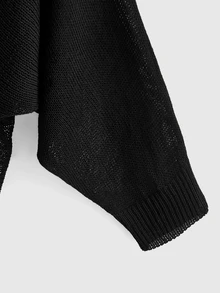 ROMWE Goth Cardigan Rajut Tipis Hitam Ukuran Plus Lengan Kelelawar Gelap Bergaya Vintage - Hitam - View 4