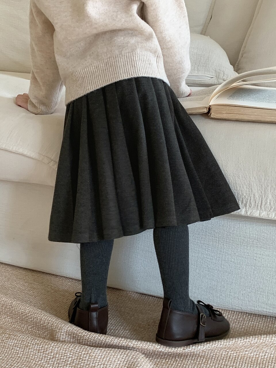 Infant Girl Pleated Solid Color Bottoms, Korean Style