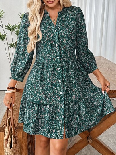 EMERY ROSE Women Short Dresses Picnic Brunch Dark Green Autumn Cottagecore Cottage Core Boho