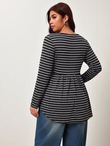 Enliva Plus Size Women's Striped Casual Everyday Stretch Long-Sleeve T-Shirt Apple,Rounded Body - Multicolor - View 2