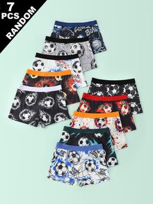 (Random 7pcs) Boys Football Print Cartoon Sports Underwear Boxer Briefs - Multicolor - View 2