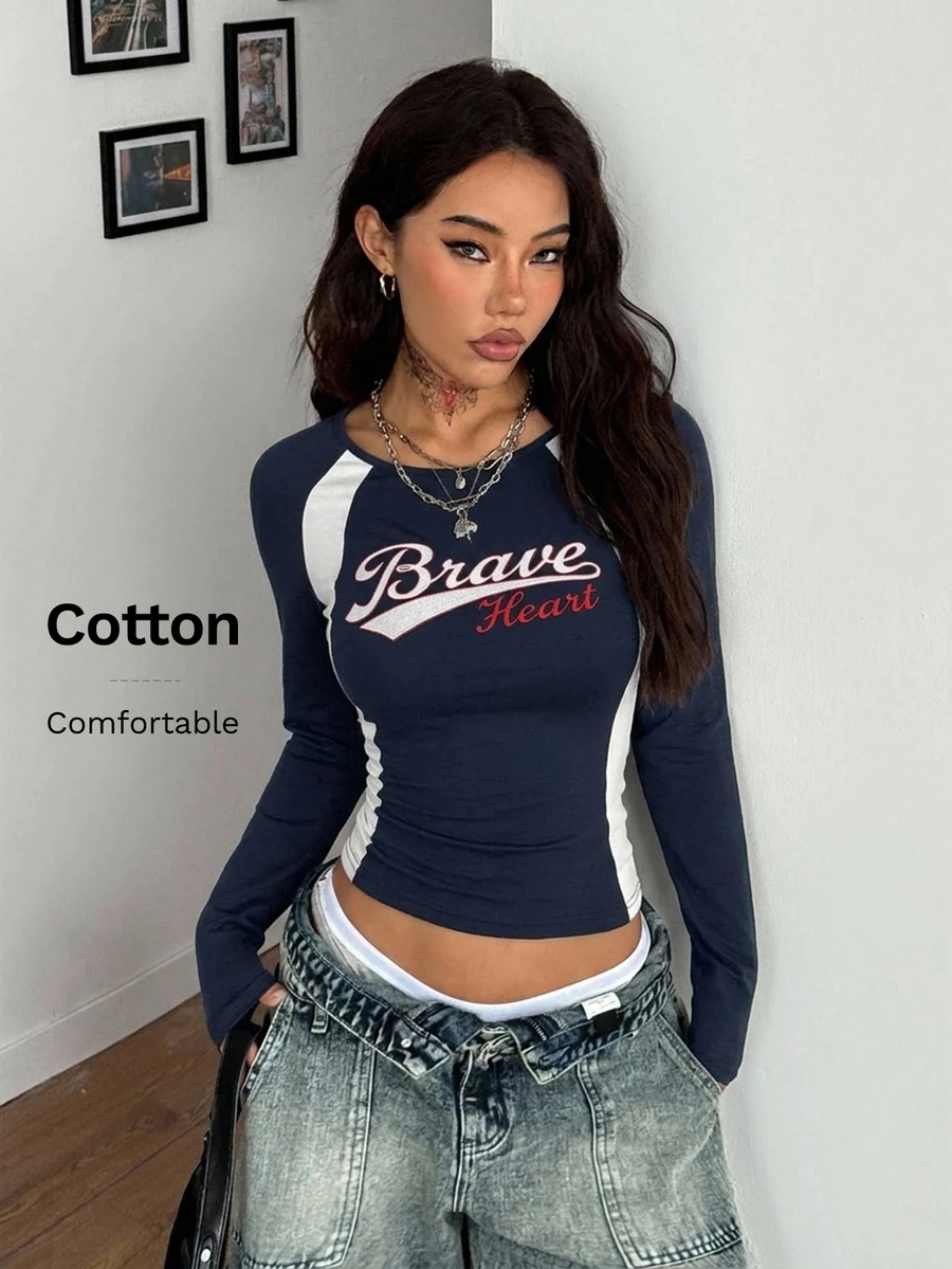 Coolane Women's Winter/Fall Streetwear Blue Round Neck Long Sleeve Tees - Multicolor - View 1