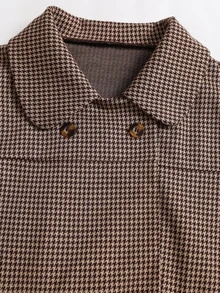 Sweetra Women's French Vintage Small Plaid Peter Pan Collar Short Cape Coat Loose Fit 3/4 Sleeve Double Button Jacket - Multicolor - View 4