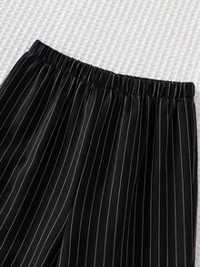 SHEIN 男嬰卡通熊學院風對比色襯衫領套頭運動衫與條紋鬆緊腰長秋季褲 2 件套 - 彩色 - 查看 5