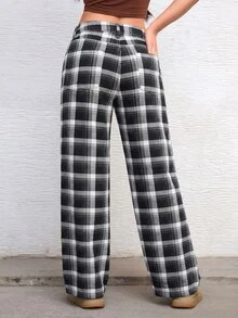 Jeanoix Petite Women's Streetwear Button Pocket Plaid Y2K Denim Jeans - Multicolor - View 2