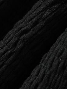 Joudiya Solid Plunging Neck Lantern Sleeve Shirred Waist Ruffle Hem Tee - Black - View 4