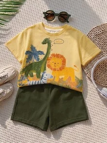 SHEIN 男嬰休閒極簡卡通圖案短袖上衣，適合春夏穿著 - 彩色 - 查看 1