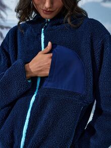 Exploreva Exploreva Jaket Fleece Outdoor Wanita Lengan Panjang dengan Saku Ritsleting Simpel - Navy Blue - View 5