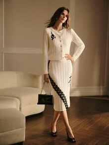 MOTF PREMIUM WOMEN'S FLORAL EMBROIDERED PATTERN CASUAL DAILY WEAR CARDIGAN - White - View 5