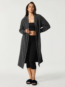 SHAPORA Women's Casual Plush Jacquard Home Dress - Dark Grey - View 3