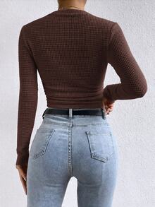 SHEIN Frenchy 女款高領長袖修身T恤 - 咖啡棕 - 查看 2