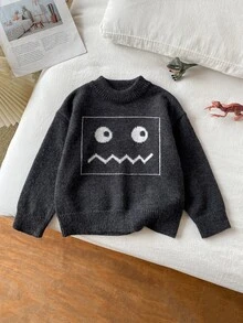 Boys' Sweater Children Autumn/Winter New Korean Style Fashion Versatile Cute Knit Base Layer Top Baby College Style Cartoon - Grey - View 1