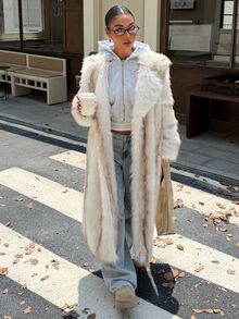 Muchica 女款新款冬季漸層人造毛中長版外套，翻領設計，適合日常通勤、街頭穿搭、派對、秋冬春夏、聖誕節、新年、感恩節、畢業典禮、優雅、外出、約會、通勤、情人節、Y2K及其他場合 - 彩色 - 查看 6