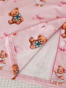 Tween Girls Single-Breasted Pattern Print Loungewear - Pink - View 8