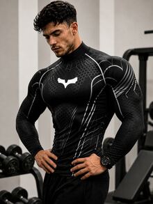 GymBeat Men's Sports Stand Collar Long Sleeve Tight Fit T-Shirt - Multicolor - View 1