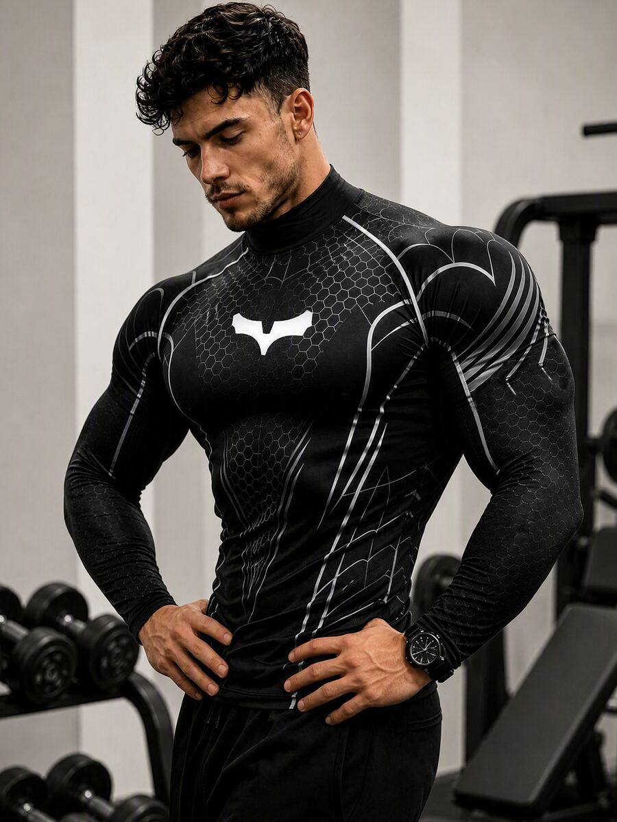 GymBeat Men's Sports Stand Collar Long Sleeve Tight Fit T-Shirt - Multicolor - View 1
