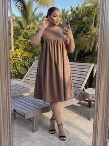 SHEIN Lady CURVE 加大洋裝 - 棕色 - 查看 4
