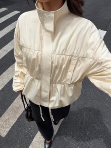 Siren Gaze Jaket Wanita Model Baru Musim Gugur/Dingin dengan Kerah Tegak dan Potongan Longgar - Aprikot - View 1
