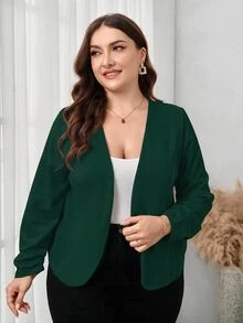 SHEIN Clasi 大尺碼女款純色簡約日常長袖夾克，商務休閒女裝 - 墨綠色 - 查看 5
