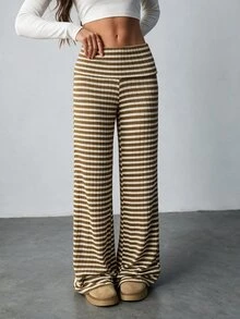 SHEIN Tall 女款摺腰運動休閒條紋喇叭褲 - 彩色 - 查看 7