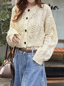FRIFUL Setelan Sweater Wanita 2 Potong dengan Desain Berongga dan Kancing Satu Baris, Cocok untuk Kencan, Liburan, Pesta, Brunch, Warna Putih Krem untuk Musim Gugur dan Musim Dingin - Khaki - View 6