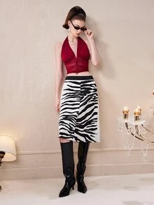 Barévion Women's Zebra Print Black & White Personalized Skirt - Black and White - View 7