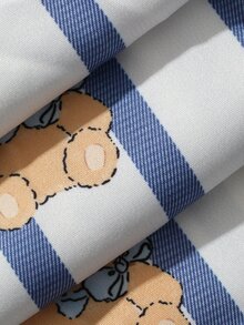 DAZY Women's Striped & Cartoon Print Elastic Waist Drawstring Loose Pajama Pants - Blue and White - View 7