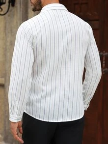 Calvornis Men's Front Button Long Sleeve Casual Shirt - White - View 2