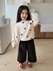 DAZY Baby Girls Daily Fashion Solid Color Minimalist Loose Wide Leg Long Pants - Black - View 6