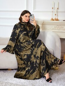Al Najma Women's Long Sleeve Loose Elegant Glamorous Party Evening Dress Plus Size Arabian Style - Black - View 6