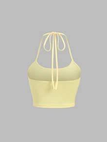 Sweetra Fresh Minimalist Sexy Simple Vintage Office Casual Daily Commute Bestie Afternoon Tea Store Visit Photo Shopping Date Side Ruched Gathered Inner Wear Thin Spaghetti Strap Camisole Back Spring Summer Yellow Women 2 Pieces Set - Yellow - View 5