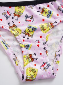 SpongeBob SquarePants | SHEIN 4pcs Girls Toddler Triangle Panties Digital Print All-Over 2pcs + Heat Transfer 2pcs Cute & Adorable 4-7Y - Pink - View 7
