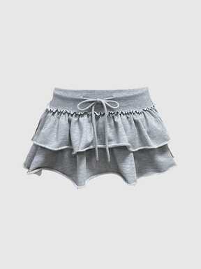 Grunge Punk Music Festival Hot Girl Washed Sweatshirt Fabric Cake Hem Low Waist Mini Skirt For Women