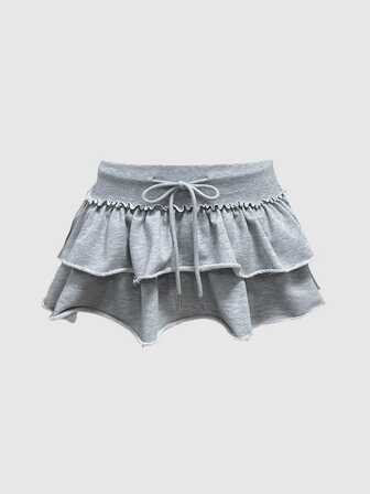 Grunge Punk Felpa lavata da ragazza sexy per festival musicale con gonna mini a vita bassa e orlo a volant in tessuto effetto torta per donna