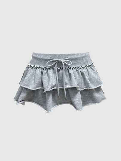 Grunge Punk Music Festival Hot Girl Washed Sweatshirt Fabric Cake Hem Low Waist Mini Skirt For Women