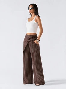 LYSMO Plus Size Women Striped Casual Daily Wear Suit Pants - Multicolor - View 6
