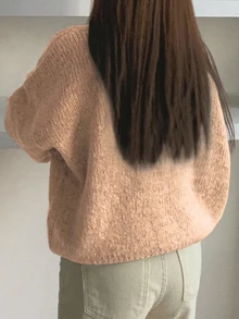 DAZY 女款圓領長袖純色時尚百搭寬鬆套頭毛衣 - 卡其色 - 查看 2