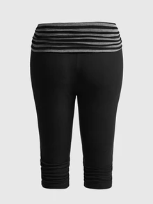 ROMWE Avant Y2K Sicily Vacation Retro Polka Dot Patchwork Ruched Slim Fit Women's Capris - Black - View 2