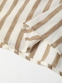 Linhara CURVE Autumn/Winter New Blue White Stripe Fashion Boho Casual Vacation Women's Long Dress Plus Size Fall - Khaki - View 8