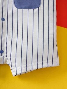 LOONEY TUNES X SHEIN Baby Boy Cartoon Pattern Striped Casual Daily Short Sleeve Romper - Blue - View 5