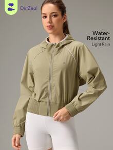 OutZeal Women Outdoor Jacket Hiking Camping Lightweight Vent Back Zip Up Hooded Jacket - Green - View 1