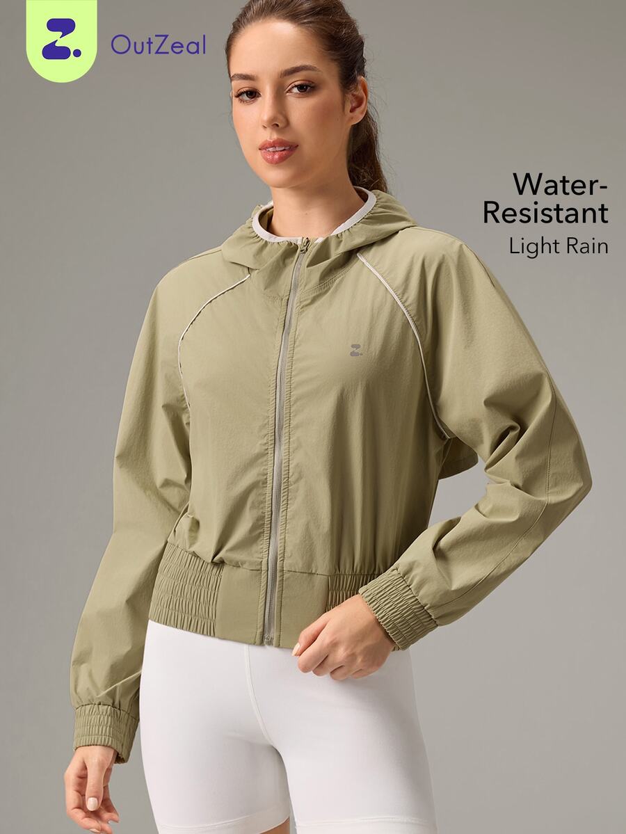 OutZeal Women Outdoor Jacket Hiking Camping Lightweight Vent Back Zip Up Hooded Jacket - Green - View 1